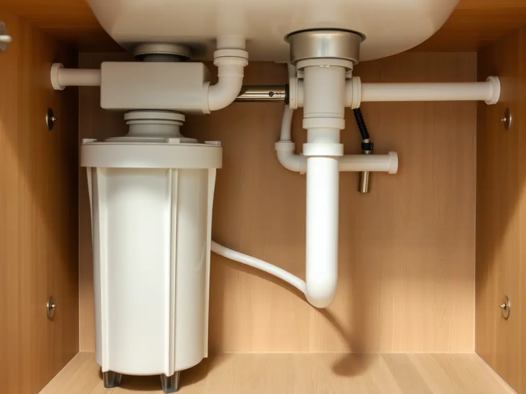 A professionally installed water softener system in a residential home, showcasing its compact design and efficient operation, with a focus on the clean and modern plumbing.