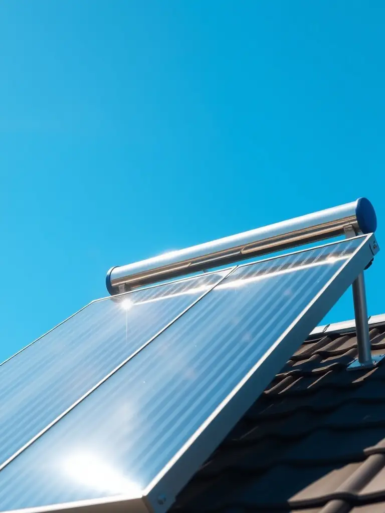 A solar water heater with integrated storage, showing how the tank is directly attached to the collector. The backdrop should be a typical Arizona suburban landscape.